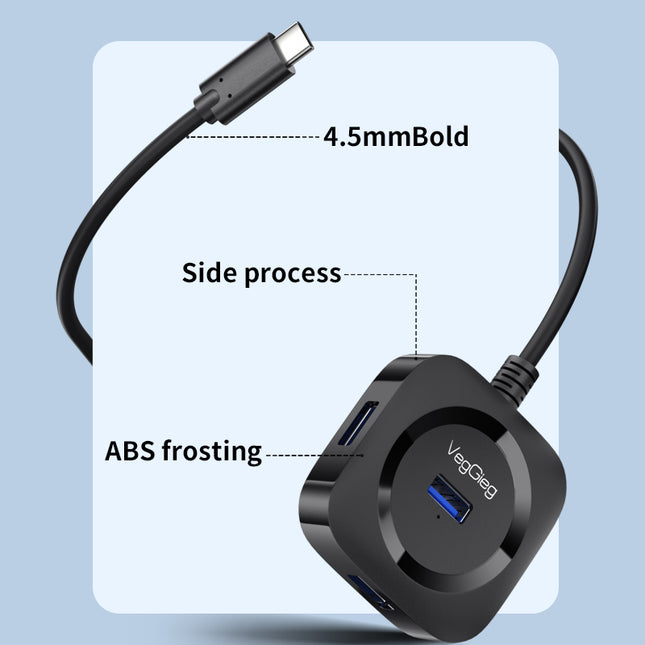 VegGieg Type-C to 4-Port USB Hub | USB 2.0 & USB 3.0 Options | 1m Cable | External Power Support | High-Speed Expansion VC341