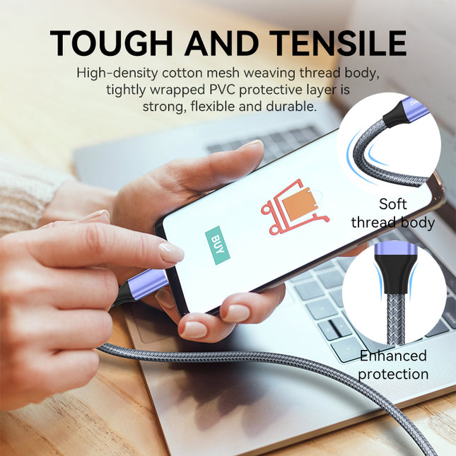 VegGieg V-H921 USB-C to USB-C Cable | 100W PD Fast Charging | 4K Display Output | 10Gbps Data Transfer | 2m Braided Durable Cable