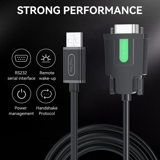 VegGieg V-U401 USB to Serial RS232 Adapter Cable | DB9 Male | FTDI Chipset | Plug & Play | 1.5m Length | Supports Windows, Linux, macOS