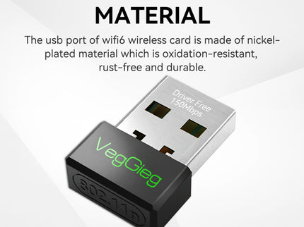 VegGieg 150Mbps Wireless USB Adapter | 2.4GHz Plug & Play WiFi Network Adapter for Desktop & Laptop