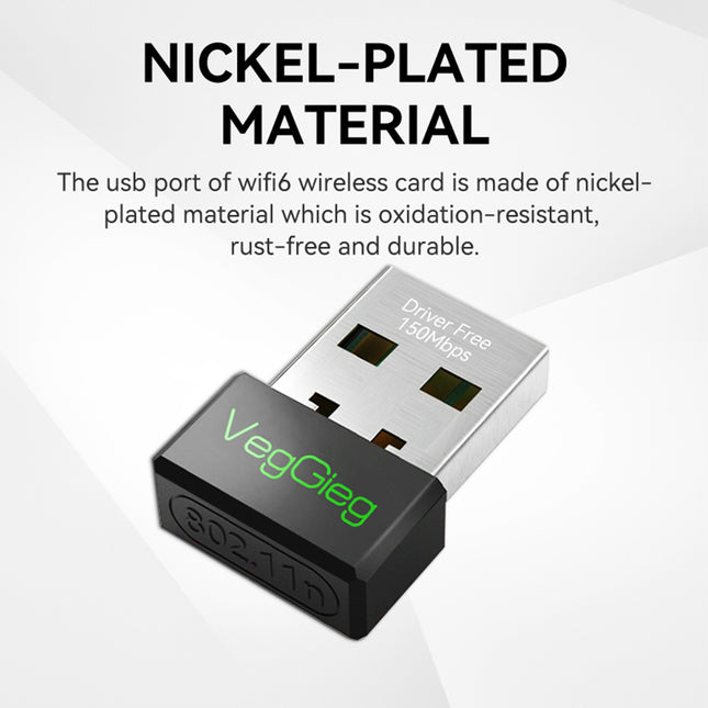 VegGieg 150Mbps Wireless USB Adapter | 2.4GHz Plug & Play WiFi Network Adapter for Desktop & Laptop