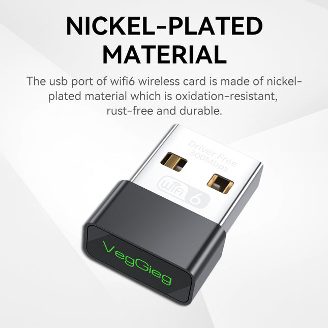 VegGieg Dual Band USB Wi-Fi Adapter | 2.4GHz & 5GHz | 300Mbps Wireless Network Dongle | Plug & Play WiFi Receiver for PC/Laptop