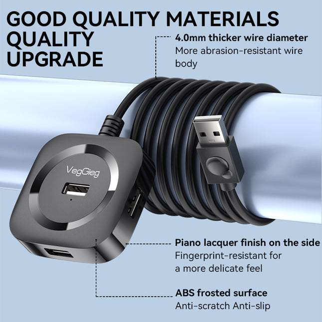 VegGieg 4-Port USB Hub | USB 2.0 & USB 3.0 Options | 1m Cable | External Power Support | High-Speed Data Transfer