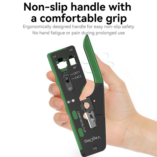 VegGieg Dovetail Clamp Network Crimping Tool | CAT5e–CAT8 | 3-in-1 Cut / Strip / Crimp | Precision & Durable Design