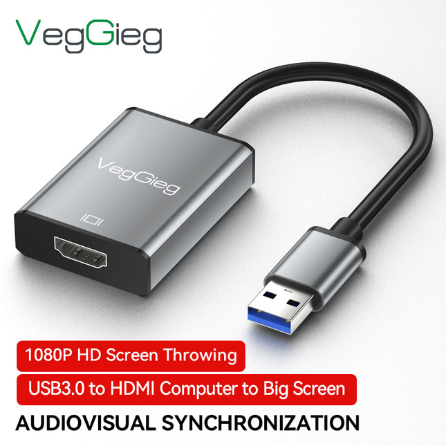 VegGieg USB 3.0 to HDMI Adapter | 1080P @ 60Hz | USB to HDMI Video Converter for Laptop, Desktop, Projector, TV | Plug & Play | Dual Display Modes