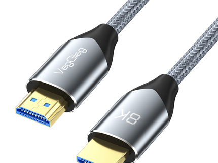 VegGieg V-H402 HDMI 2.1 Ultra High-Speed Cable | 8K@60Hz | 4K@120Hz | 48Gbps | VRR, QFT, ALLM | Gold-Plated | Durable & Reliable (1.5m, 3m, 5m)