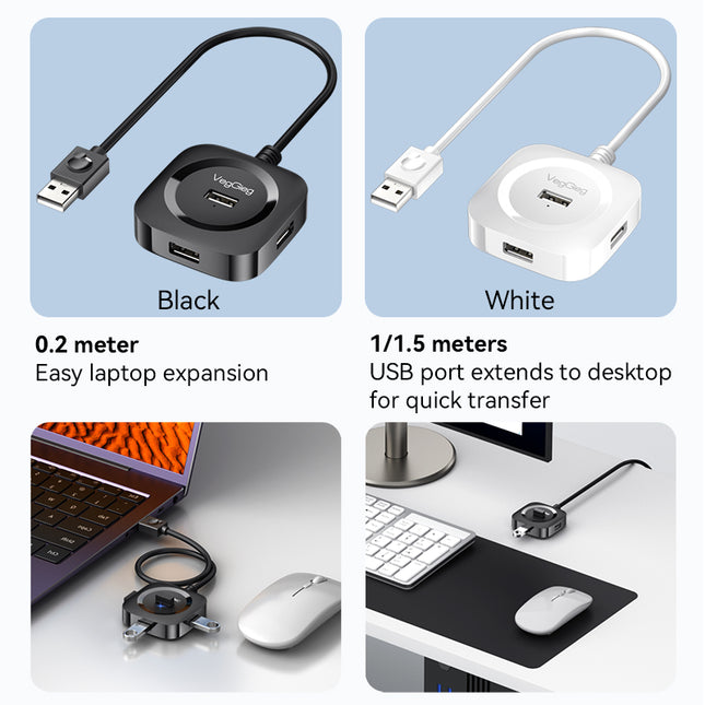 VegGieg 4-Port USB Hub | USB 2.0 & USB 3.0 Options | 1m Cable | External Power Support | High-Speed Data Transfer