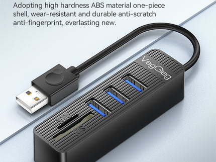 VegGieg 6-Port USB 2.0 Hub with SD/TF Card Reader | 1m Cable | High-Speed Data Transfer | Compact & Durable