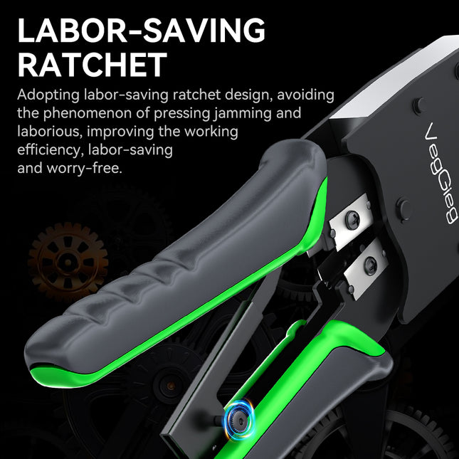 VegGieg V-E106 Professional Crimping Tool | RJ45 / RJ12 / RJ11 Modular Plug Crimper | Cable Stripper & Cutter | Durable Steel Build