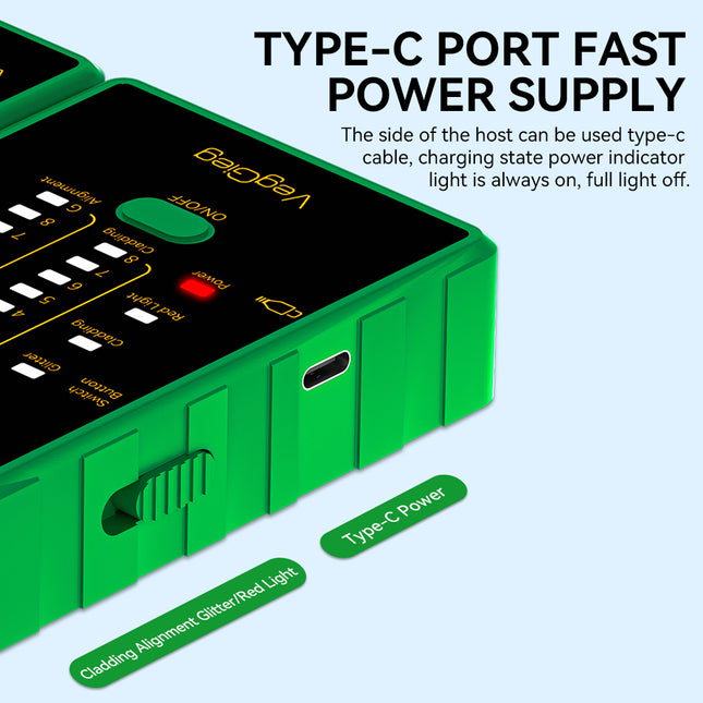 VegGieg LAN & Fiber Tester | 10–12km VFL | PoE, Cladding, Shield Detection | Type-C Charging | Burn-Proof Network Cable Tester