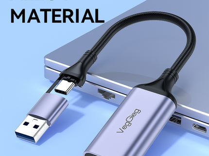 VegGieg USB/Type-C Video Capture Card | 4K Input, 1080P Recording | HDMI Game Capture for PS4/PS5/Switch | Live Streaming Compatible with OBS & More