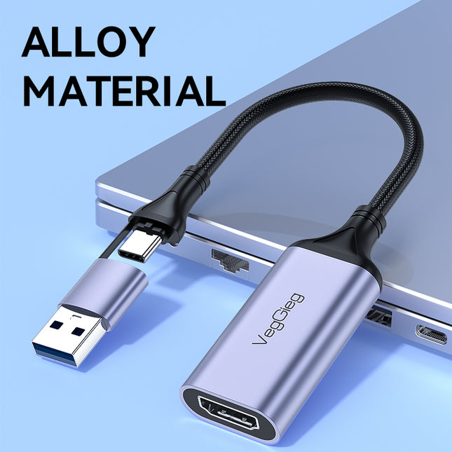 VegGieg USB/Type-C Video Capture Card | 4K Input, 1080P Recording | HDMI Game Capture for PS4/PS5/Switch | Live Streaming Compatible with OBS & More