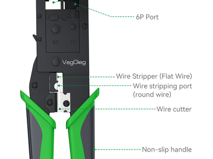 VegGieg E103 Network Crimping Tool | 3-in-1 RJ45/RJ11/RJ12 Crimper | Cable Cutter & Stripper | Ethernet Tool for Network Installations