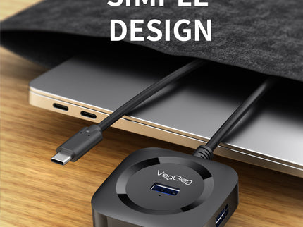 VegGieg Type-C to 4-Port USB Hub | USB 2.0 & USB 3.0 Options | 1m Cable | External Power Support | High-Speed Expansion VC341