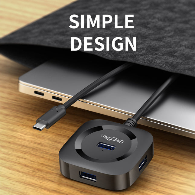 VegGieg Type-C to 4-Port USB Hub | USB 2.0 & USB 3.0 Options | 1m Cable | External Power Support | High-Speed Expansion VC341