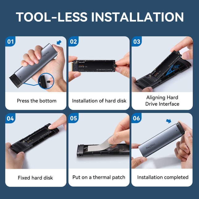 VegGieg M.2 NVMe SSD Enclosure | USB 3.2 Gen 2 | 10Gbps Tool-Free Aluminum Case for M-Key & B+M Key NVMe SSDs (2230/2242/2260/2280)
