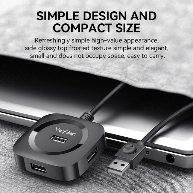 VegGieg 4-Port USB Hub | USB 2.0 & USB 3.0 Options | 1m Cable | External Power Support | High-Speed Data Transfer