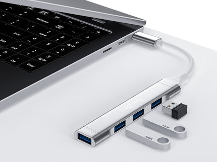 VegGieg USB 3.0 4-Port Hub | 1× USB 3.0 + 3× USB 2.0 | Silver Alloy Shell | 0.15m Cable | Compact & Durable