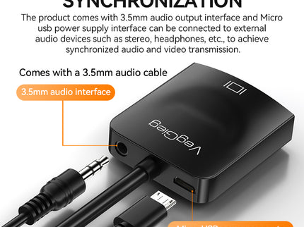 VegGieg HDMI to VGA Adapter | 1080P @ 60Hz | With or Without Audio | Video Converter for Monitor, Projector, TV