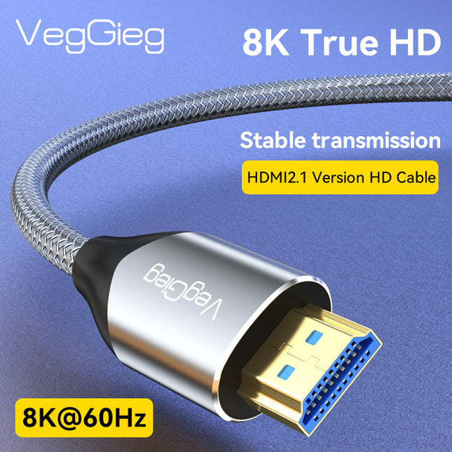 VegGieg V-H402 HDMI 2.1 Ultra High-Speed Cable | 8K@60Hz | 4K@120Hz | 48Gbps | VRR, QFT, ALLM | Gold-Plated | Durable & Reliable (1.5m, 3m, 5m)