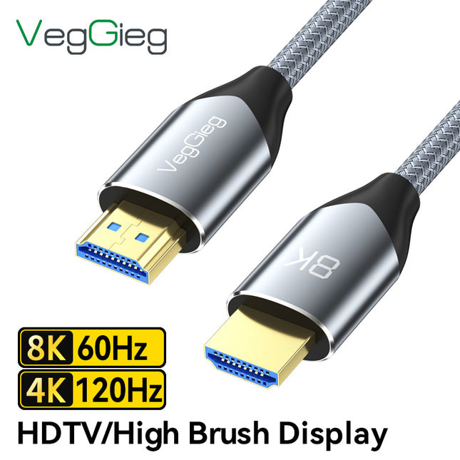 VegGieg V-H402 HDMI 2.1 Ultra High-Speed Cable | 8K@60Hz | 4K@120Hz | 48Gbps | VRR, QFT, ALLM | Gold-Plated | Durable & Reliable (1.5m, 3m, 5m)