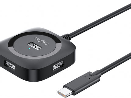 VegGieg Type-C to 4-Port USB Hub | USB 2.0 & USB 3.0 Options | 1m Cable | External Power Support | High-Speed Expansion VC341