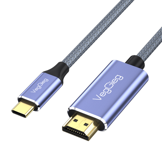 VegGieg USB Type-C to HDMI Cable | 4K@60Hz UHD Output | 2M Braided Video Cable for MacBook, iPad, Samsung, and More