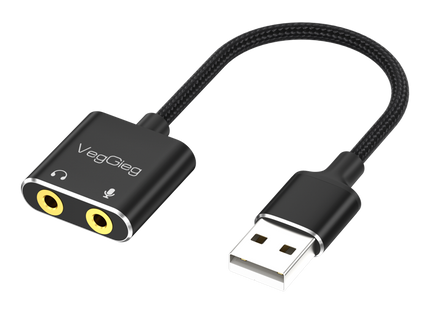 VegGieg USB Sound Card Adapter | External Audio Interface | 3.5mm Jack & Mic Ports | Plug & Play