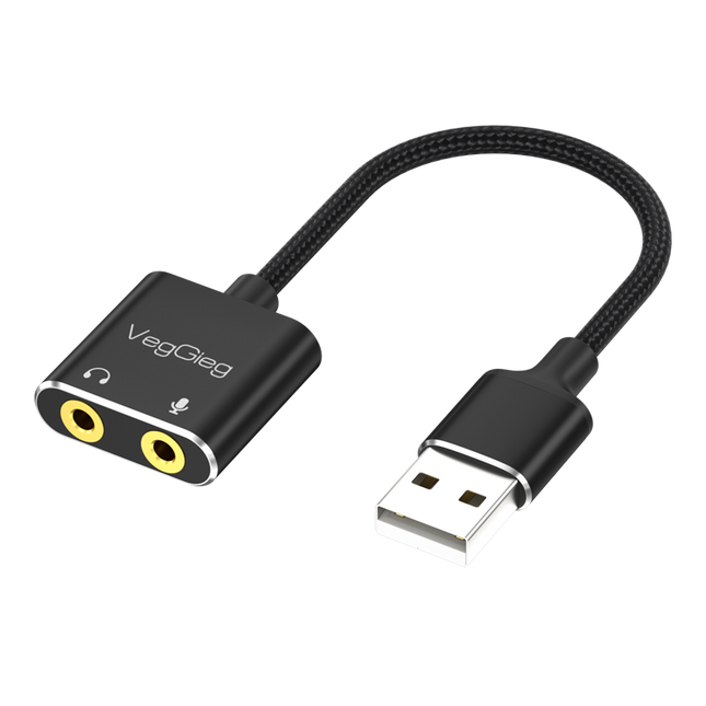 VegGieg USB Sound Card Adapter | External Audio Interface | 3.5mm Jack & Mic Ports | Plug & Play