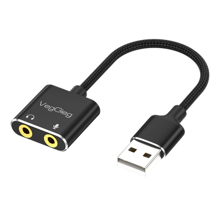 VegGieg USB Sound Card Adapter | External Audio Interface | 3.5mm Jack & Mic Ports | Plug & Play