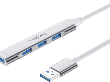 VegGieg USB 3.0 4-Port Hub | 1× USB 3.0 + 3× USB 2.0 | Silver Alloy Shell | 0.15m Cable | Compact & Durable