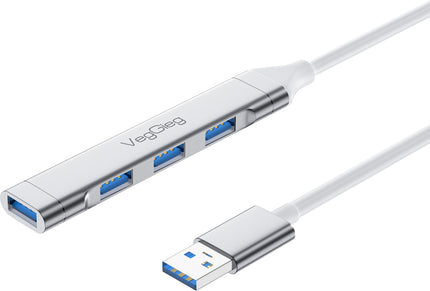 VegGieg USB 3.0 4-Port Hub | 1× USB 3.0 + 3× USB 2.0 | Silver Alloy Shell | 0.15m Cable | Compact & Durable