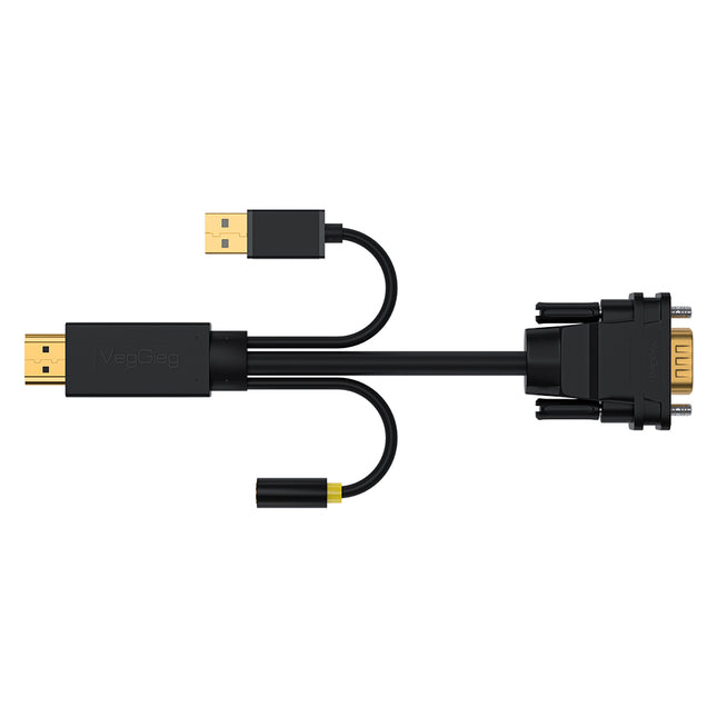 VegGieg HDMI to VGA Cable with Audio & USB Power | 1080P @ 60Hz | HDTV to VGA Converter Cable for Monitor, Projector, TV | 1.5M | Plug & Play
