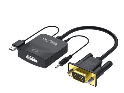 VegGieg V-Z618 VGA to HDMI Converter | 1080p Full HD | With Audio & USB Power | Plug & Play Video Adapter for PC, Laptop, Projector, TV