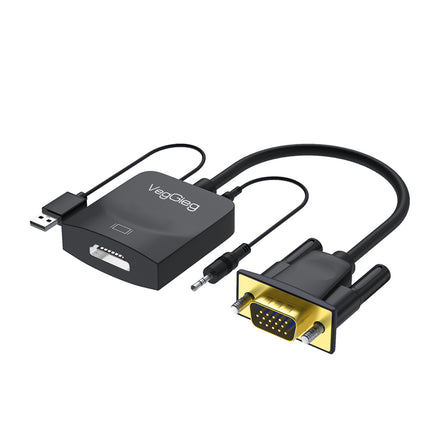 VegGieg V-Z618 VGA to HDMI Converter | 1080p Full HD | With Audio & USB Power | Plug & Play Video Adapter for PC, Laptop, Projector, TV