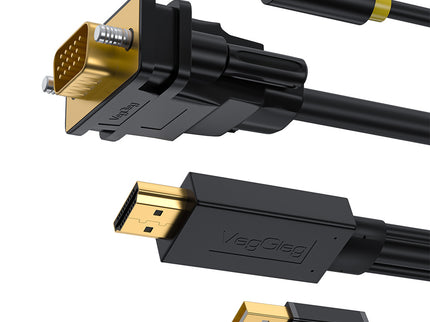 VegGieg HDMI to VGA Cable with Audio & USB Power | 1080P @ 60Hz | HDTV to VGA Converter Cable for Monitor, Projector, TV | 1.5M | Plug & Play