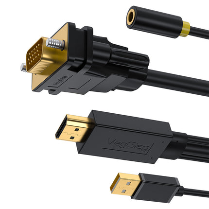 VegGieg HDMI to VGA Cable with Audio & USB Power | 1080P @ 60Hz | HDTV to VGA Converter Cable for Monitor, Projector, TV | 1.5M | Plug & Play