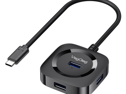 VegGieg Type-C to 4-Port USB Hub | USB 2.0 & USB 3.0 Options | 1m Cable | External Power Support | High-Speed Expansion VC341