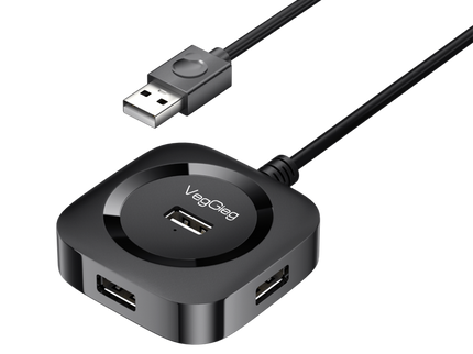 VegGieg 4-Port USB Hub | USB 2.0 & USB 3.0 Options | 1m Cable | External Power Support | High-Speed Data Transfer