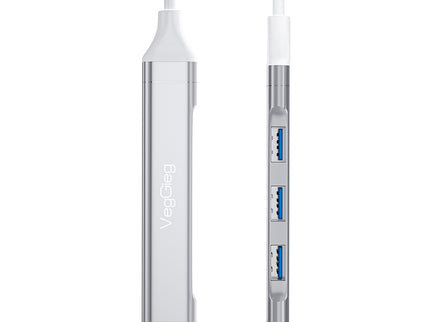 VegGieg USB 3.0 4-Port Hub | 1× USB 3.0 + 3× USB 2.0 | Silver Alloy Shell | 0.15m Cable | Compact & Durable
