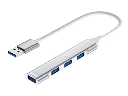 VegGieg USB 3.0 4-Port Hub | 1× USB 3.0 + 3× USB 2.0 | Silver Alloy Shell | 0.15m Cable | Compact & Durable