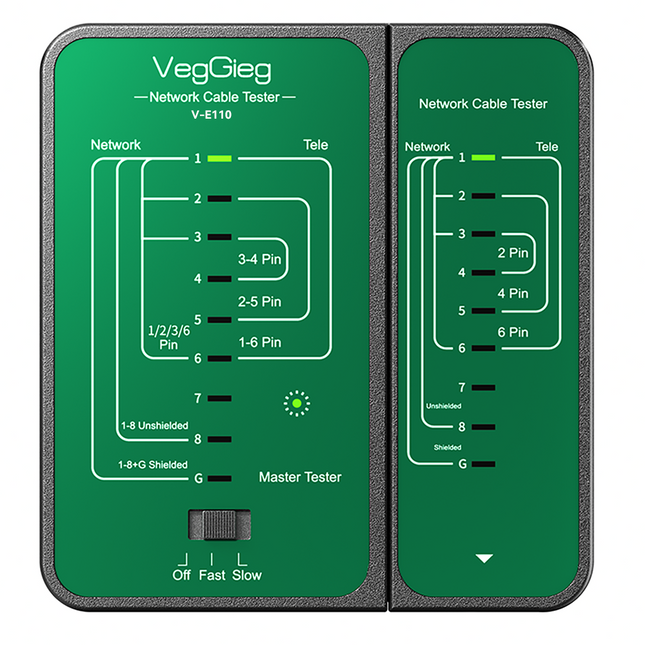 VegGieg V-E110 Professional Network & Telephone Line Tester | 150m Range | Shielded/Unshielded Cable Support | POE Anti-Firing | One-Hand Operation