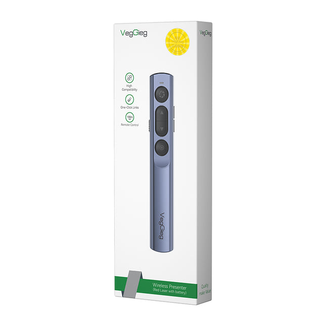 VegGieg V-LP002 Wireless Presenter with Laser Pointer | 2.4GHz | Plug & Play USB Receiver | 100M Range | Slide Control & Screen Blackout