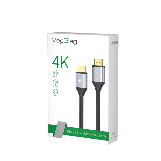 VegGieg HDMI 2.0 High-Speed 4K@60Hz Cable with Gold-Plated Connectors