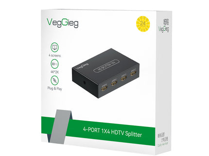 VegGieg 1x4 HDMI Splitter | 4K@30Hz Ultra HD Output | Multi-Screen HDMI Duplicator | Supports PS5, TV, Monitor, Projector, Fire Stick