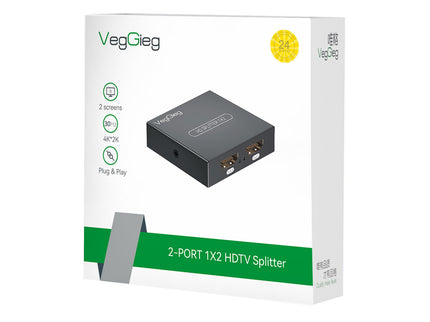 VegGieg 1x2 HDMI Splitter | 4K@30Hz Ultra HD | Dual Display Output | HDMI Duplicator for TV, Monitor, Projector, PS5, Xbox