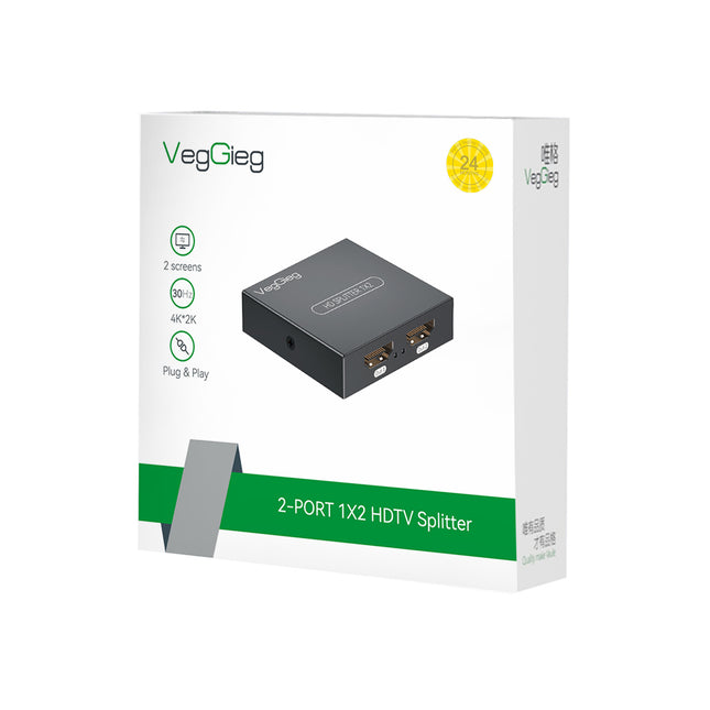VegGieg 1x2 HDMI Splitter | 4K@30Hz Ultra HD | Dual Display Output | HDMI Duplicator for TV, Monitor, Projector, PS5, Xbox