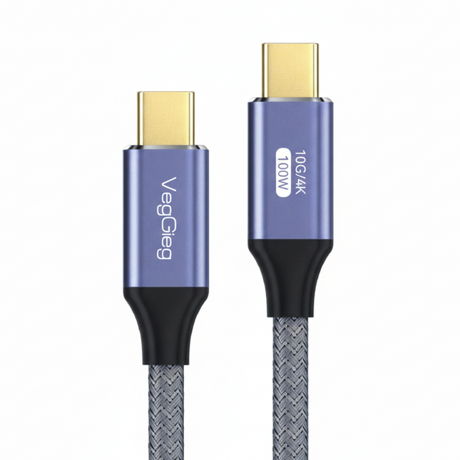 VegGieg 4K USB-C (Type-C) Full HD Cable | 100W PD Fast Charging | 10Gbps Data Transfer | 2m Braided Durable Cable
