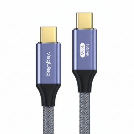 VegGieg 4K USB-C (Type-C) Full HD Cable | 100W PD Fast Charging | 10Gbps Data Transfer | 2m Braided Durable Cable