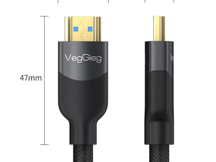 VegGieg V-H904 HDMI 2.1 8K Ultra High-Speed Cable | 48Gbps | 8K@60Hz | HDR | VRR | eARC | Gold-Plated | Durable (10m, 15m, 20m)
